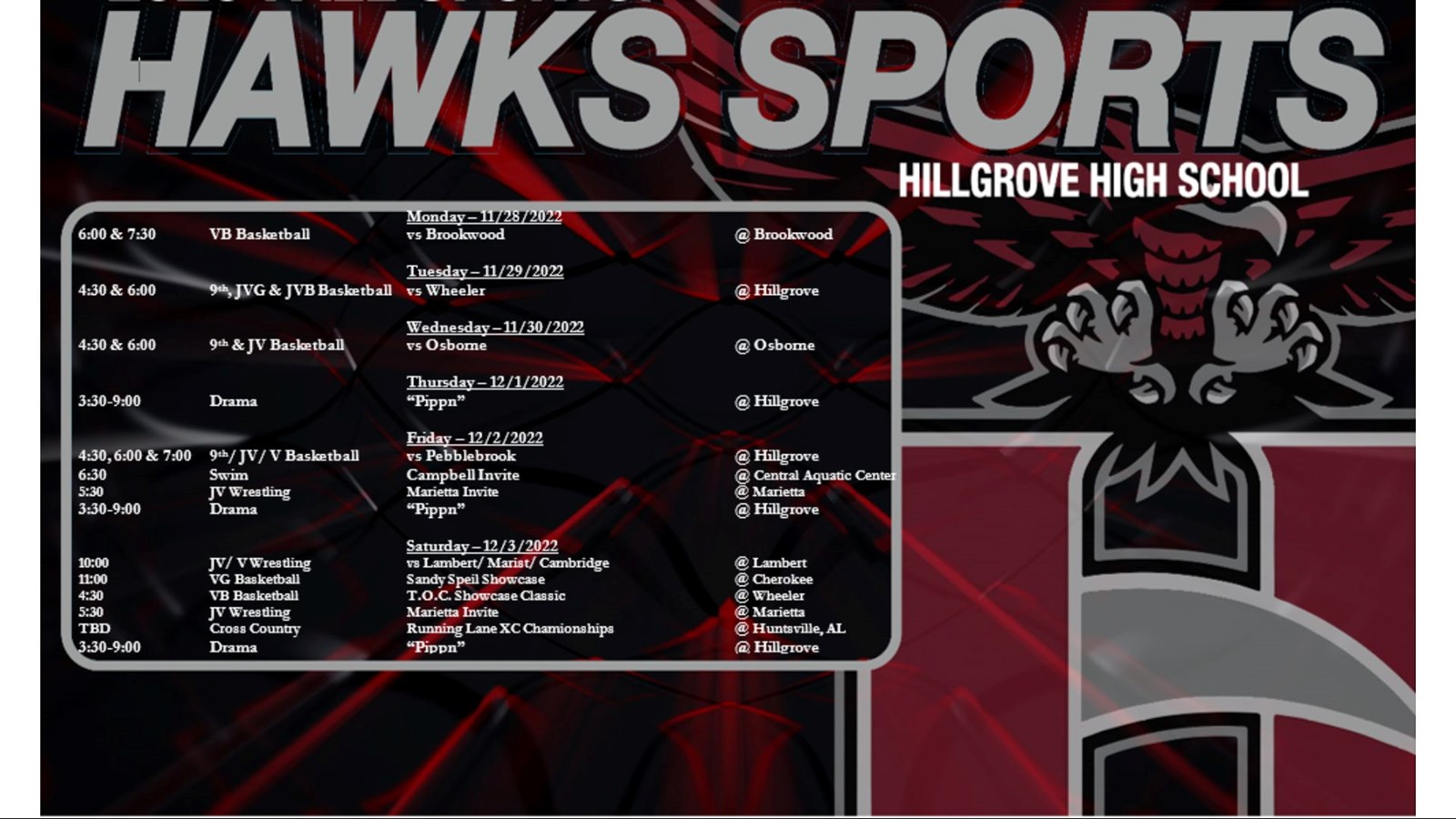 Hawks Sports for week of November 28, 2022